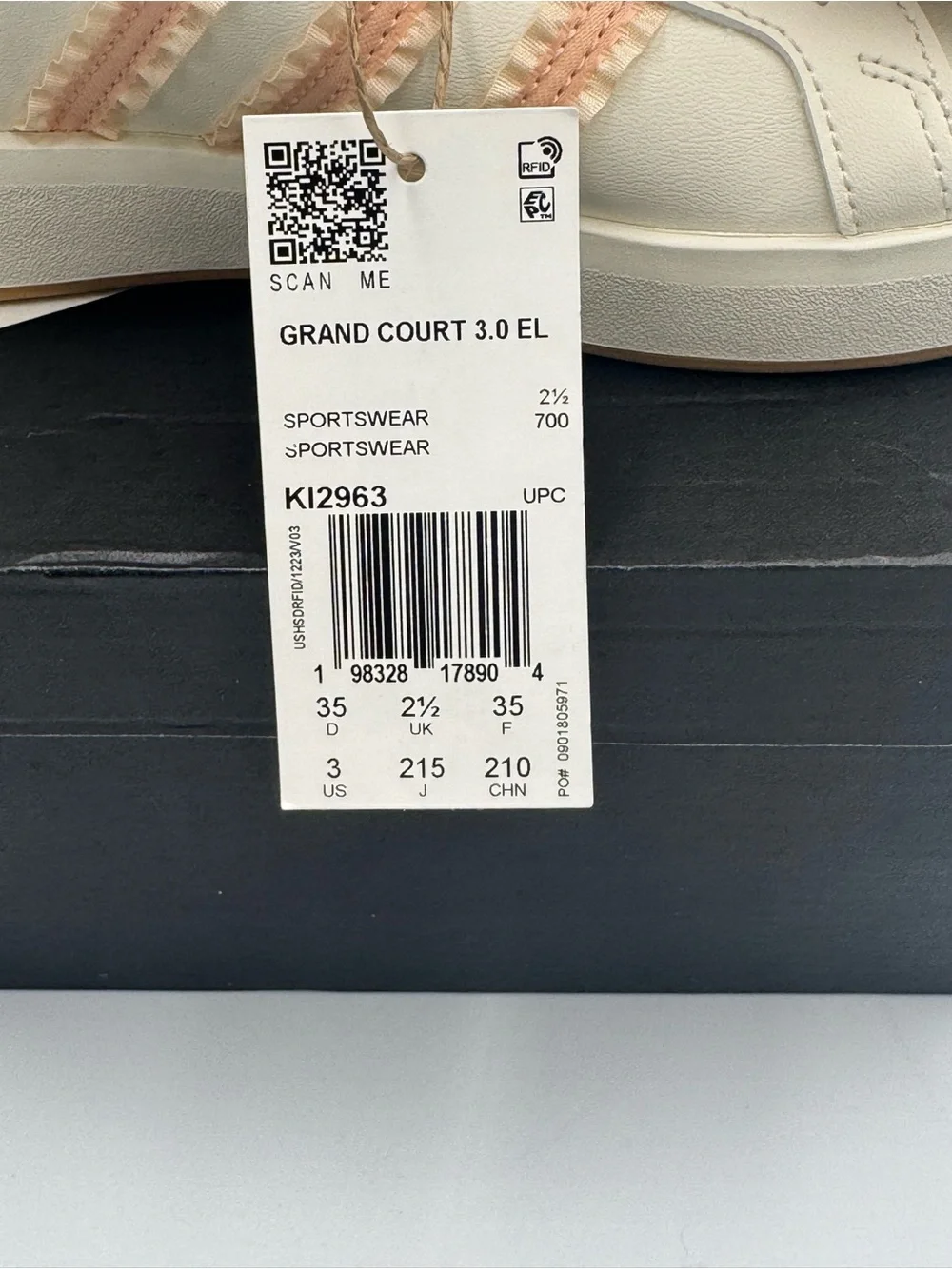 Adidas Grand Court 3.0 EL C Kids 3Y White Pink Hook & Loop NIB KI2963